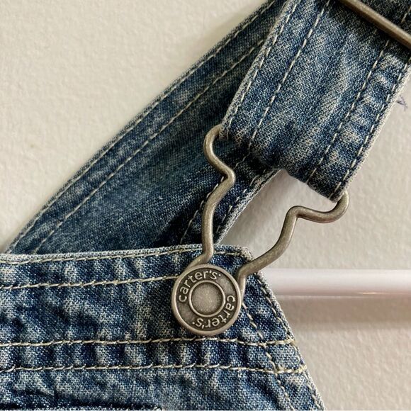 CARTERS Denim Jean Shortalls Overalls TEDDY BEAR Snap Bottom Buckle 12 Months - Picture 5 of 13